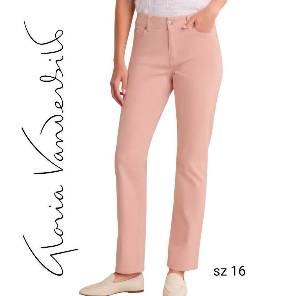 Gloria Vanderbuilt Soft Pink Straight Leg Stretch Denim Jeans FREE SHIPPING